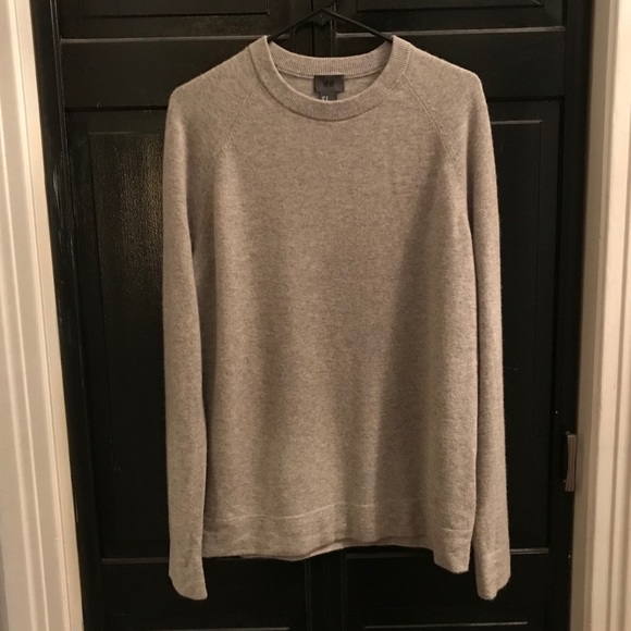 H&m Grey Knitted Jumper Mens Muscle Fit Knit Sweater Dark Gray